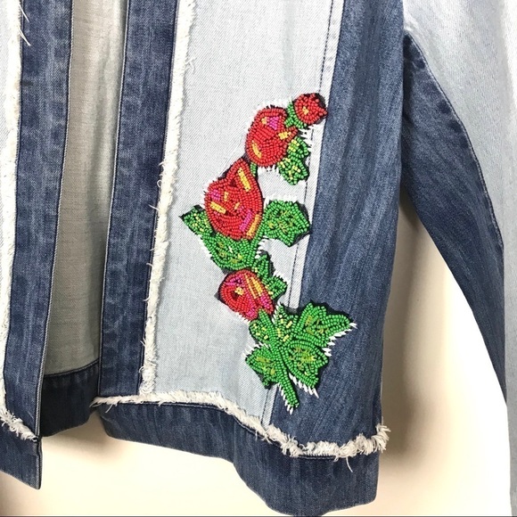 Relativity Beaded Floral Denim Jean Jacket Medium - Picture 2 of 7